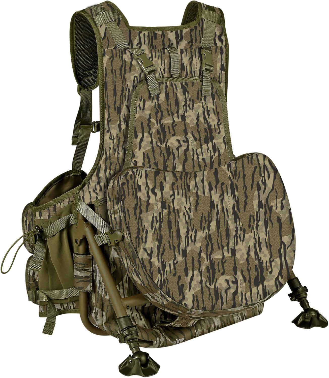 UIIHUNT Turkey Hunting Vest with Seat Cushion and Kickstand, Adjustable Camo Hunting Gear - Game Pouch, Memory Foam Seat