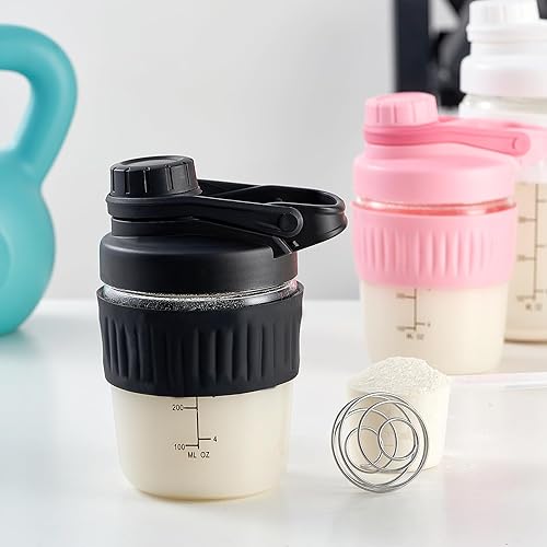 Miniatura 7 de Botella agitadora pequeña de vidrio de 12 onzas, polvo de proteína de vidrio de borosilicato, mezcla de vasos pequeños para mezclas de proteínas con
