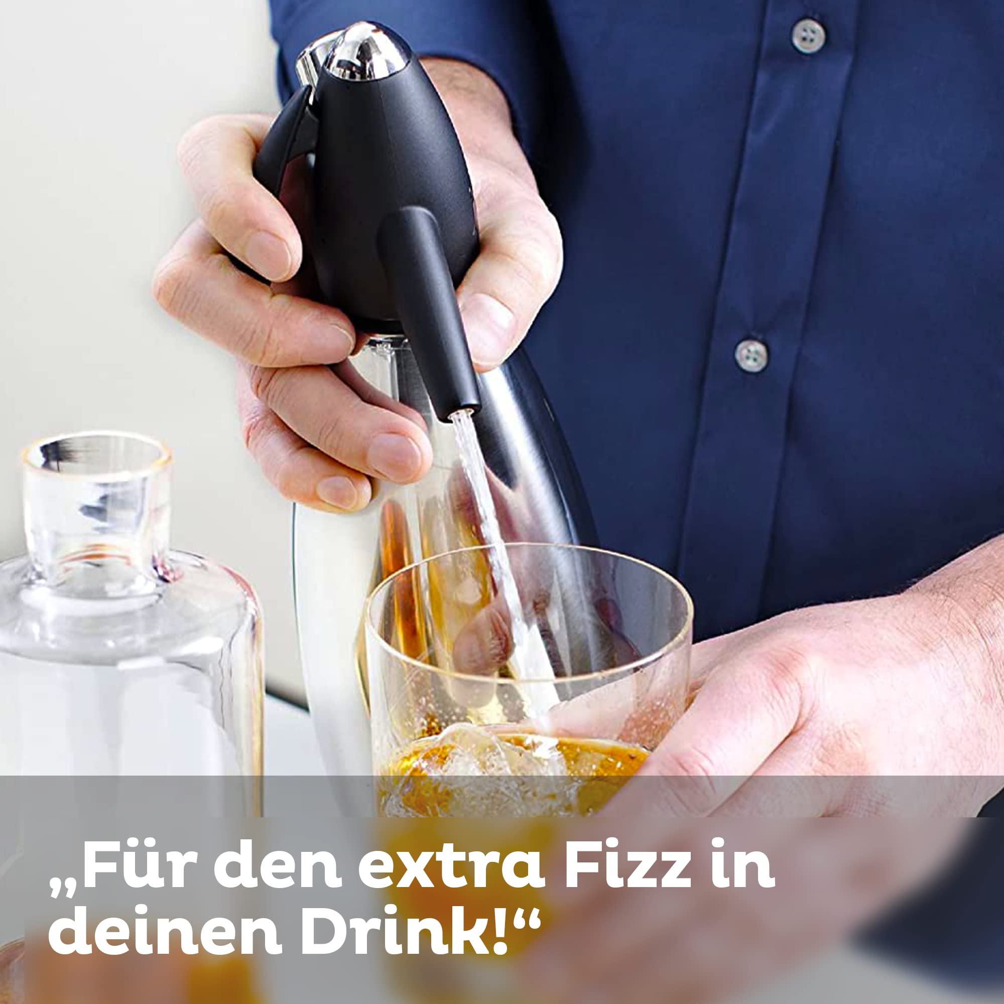 ISI Soda Siphon 1L inkl. 6 x 10 CO2 Kapseln für Soda & Sprudel - Edelstahl Wassersprudler Set + CO2 Kartuschen - Wasser Sprudler - Bar Zubehör