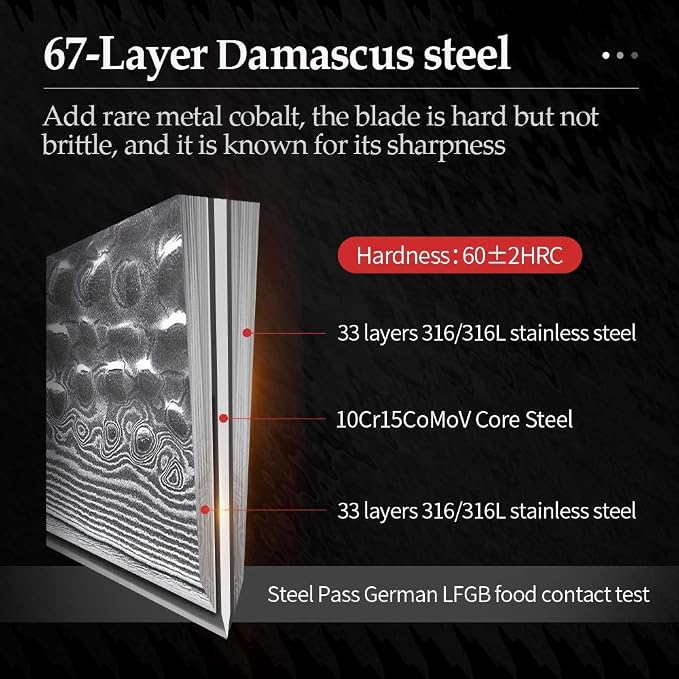 Juego de 7 cuchillos de cocina accesorios Japón acero damasco con mango ergonómico miniatura 4