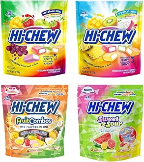 Variety Mix Bulk, 220+ Pieces, 4 Stand Up Pouches - Tropical Fruit Combos Sweet and Sour, Chewy Fun Soft Candy Variety Pack - Immensely Juicy Fruity Flavors - Individually Wrapped for Sharing
