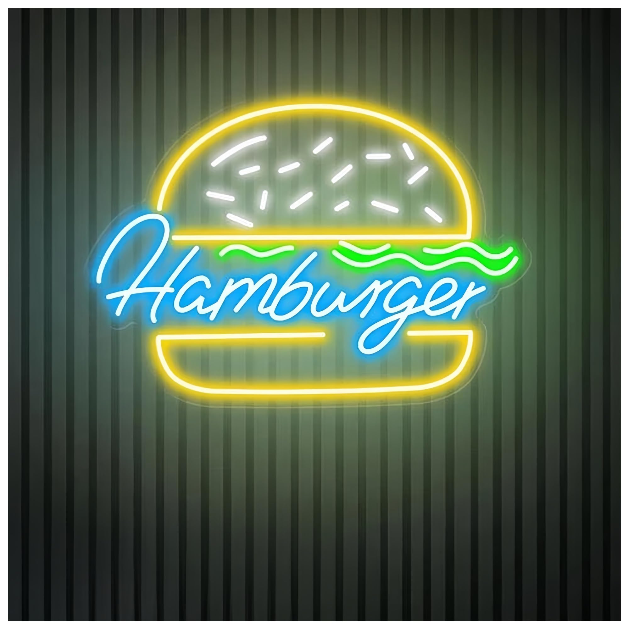 SHOUXI Sign Lamp Hamburger Neon Sign for Business Wall Decor Fast Food Shop Restaurant Decor Handmade Burger Light(D,70X50CM)