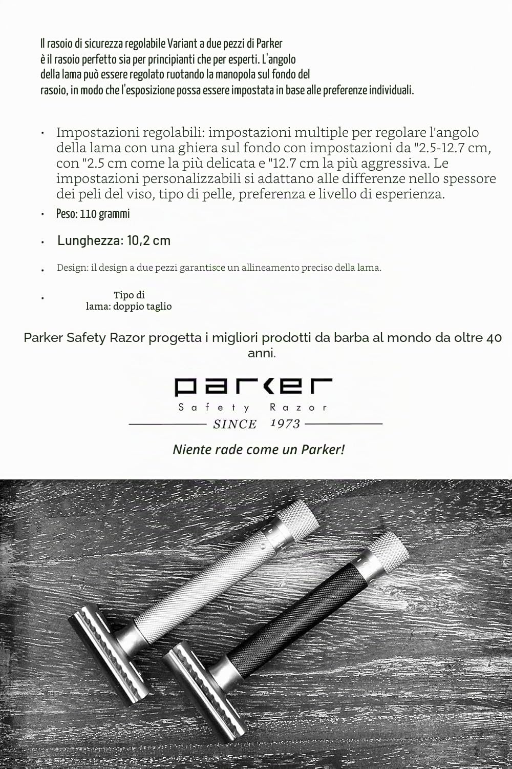 Parker - Manico per rasoio a 5 lame Fusion, impugnatura ponderata e testurizzata per una rasatura fluida, senza tirare, rasoio di lusso pronto da regalare con lama Fusion