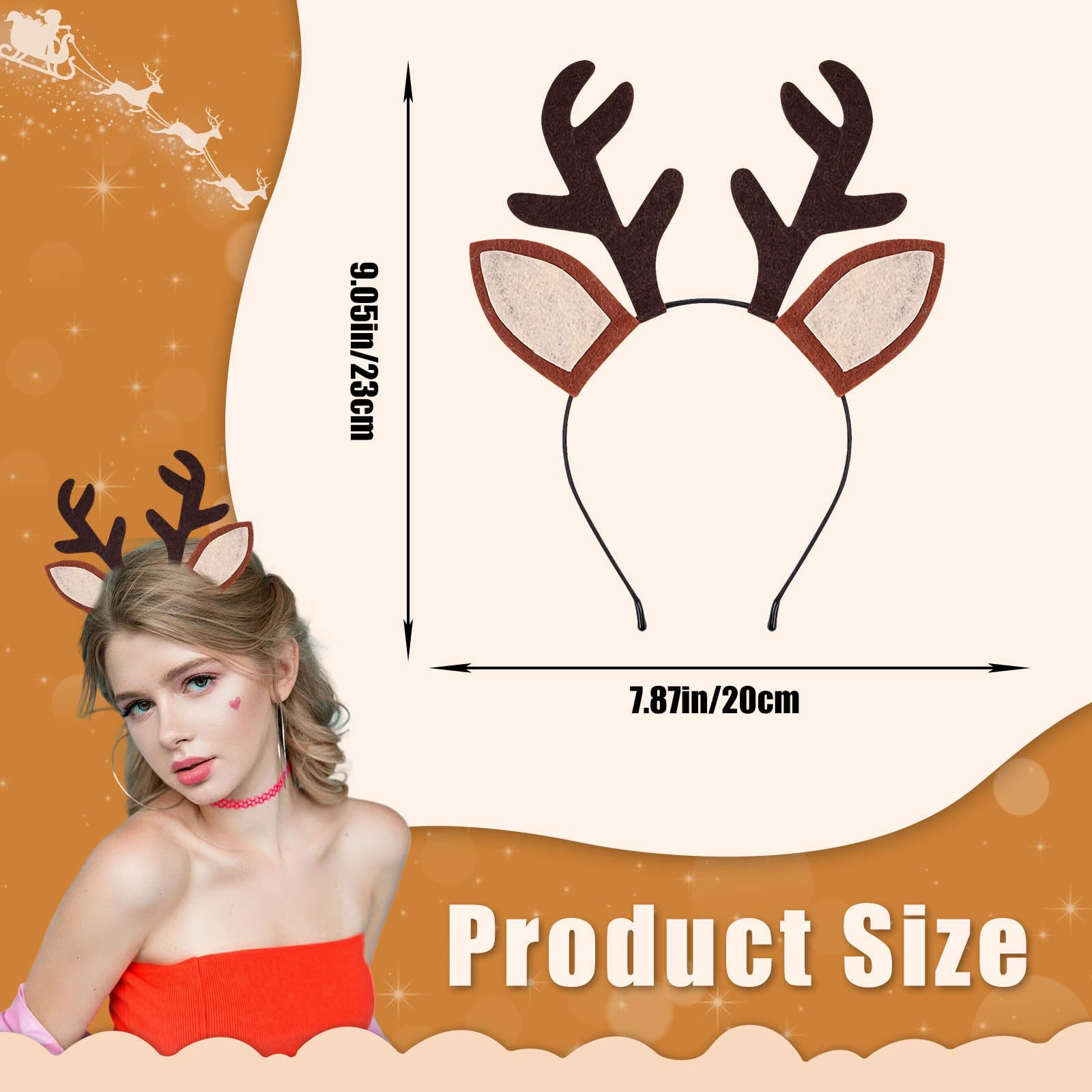 SHIFANQI Animal Ears Headband, Reindeer Antlers Headband for Christmas & Halloween Costume, Party, Carnival, Brown - Image 3