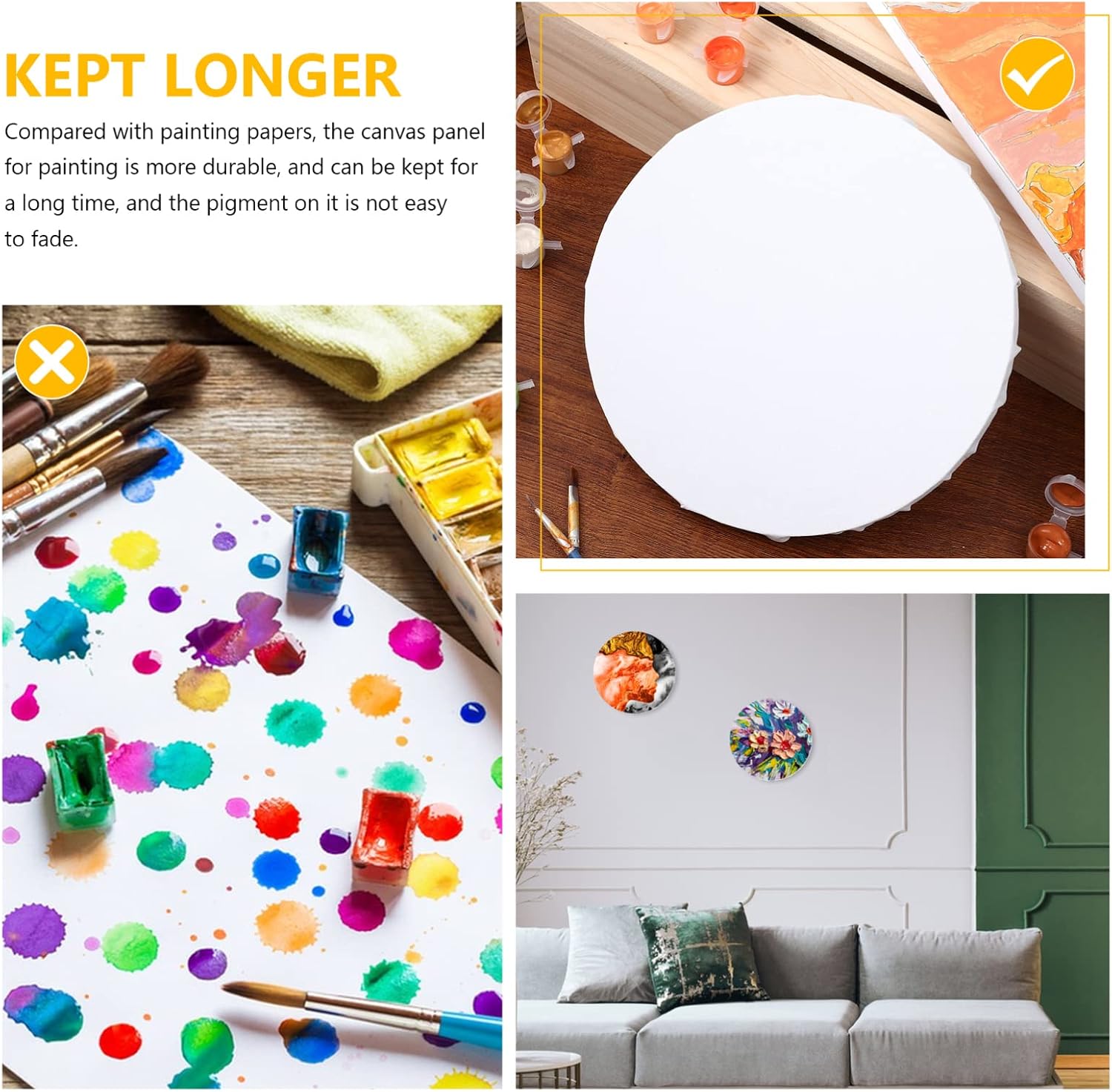 VICASKY 3pcs Round Canvas Boards for Painting Artist Panels Versatile Craft Supply for Watercolor Projects for Art Enthusiasts