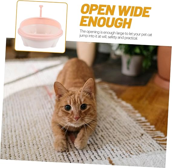 VANZACK 1set Semi-Enclosed Cat Litter Box Shovel Design for Easy Cleaning Spacious for Cats for Home Use Macaron