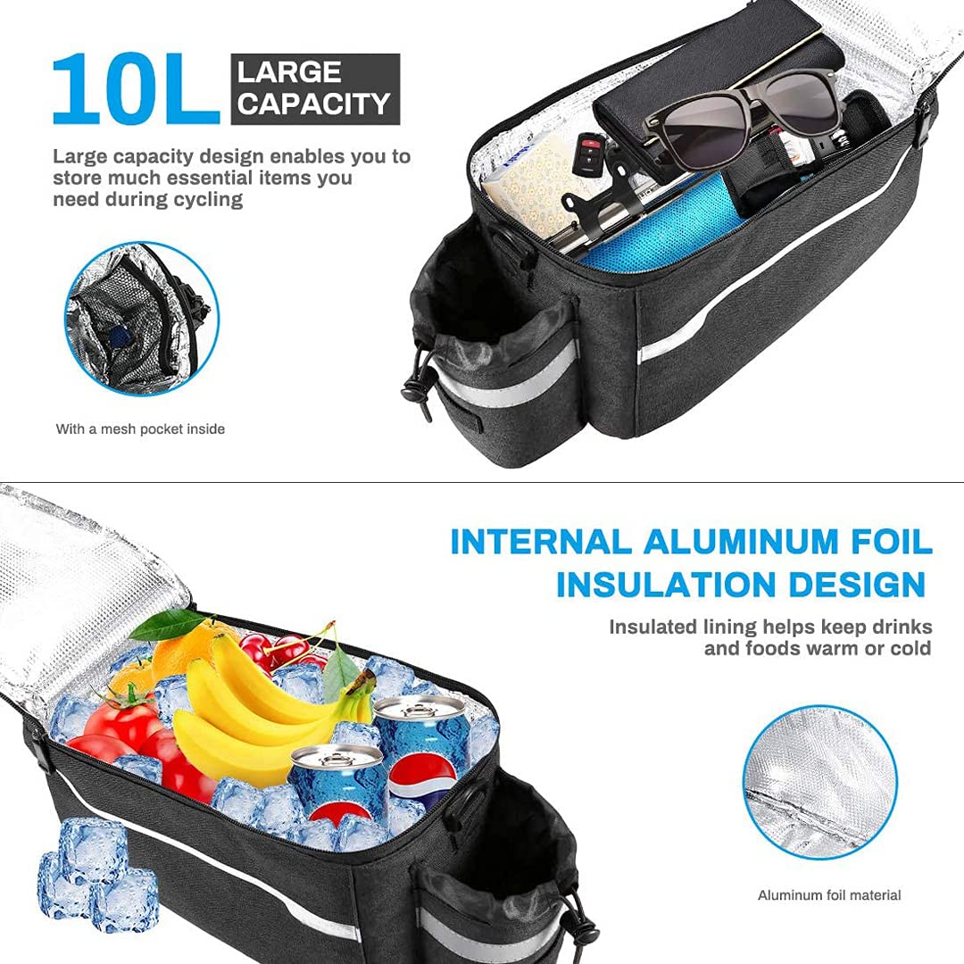 Bolsa para cuadro bicicleta, alforja para bicicleta de 10L Bolsa trasera impermeable para bicicleta Bolsa para transporte de equipaje para bicicleta Bolsa de almacenamiento con correa para el hombro