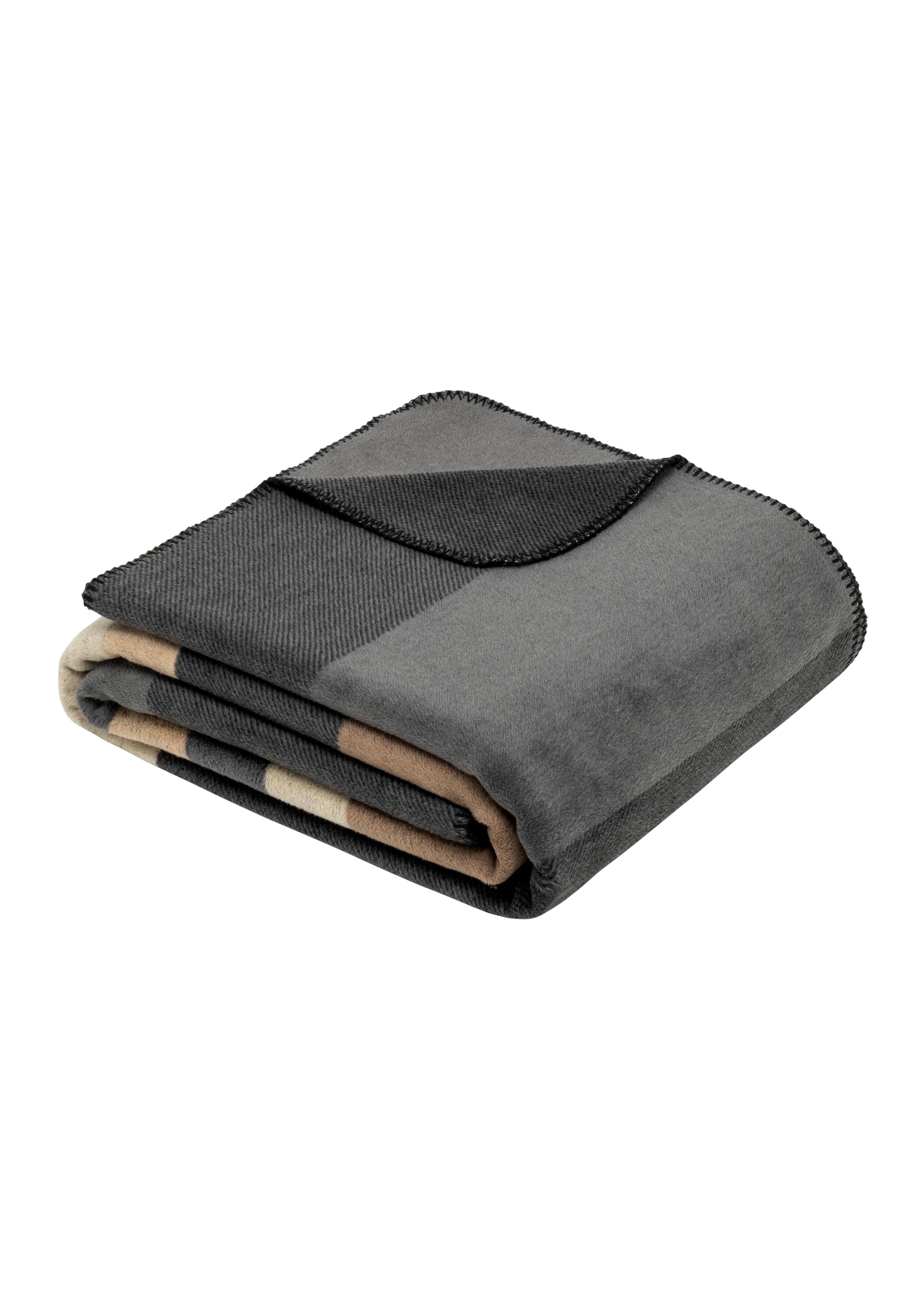 s.Oliver Decke 150x200 cm - Baumwollmix, Made in Germany, warm & waschbar, Kuscheldecke kariert grau beige