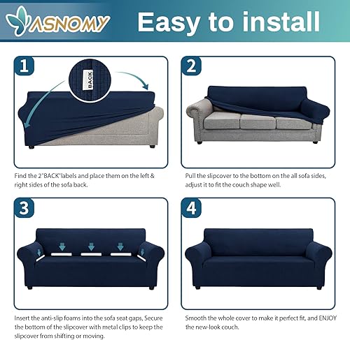 Miniatura 7 de Asnomy Fundas de sofá para sofá de 3 cojines, impermeables, elásticas, fundas protectoras contra mascotas, fundas para muebles contra perros y