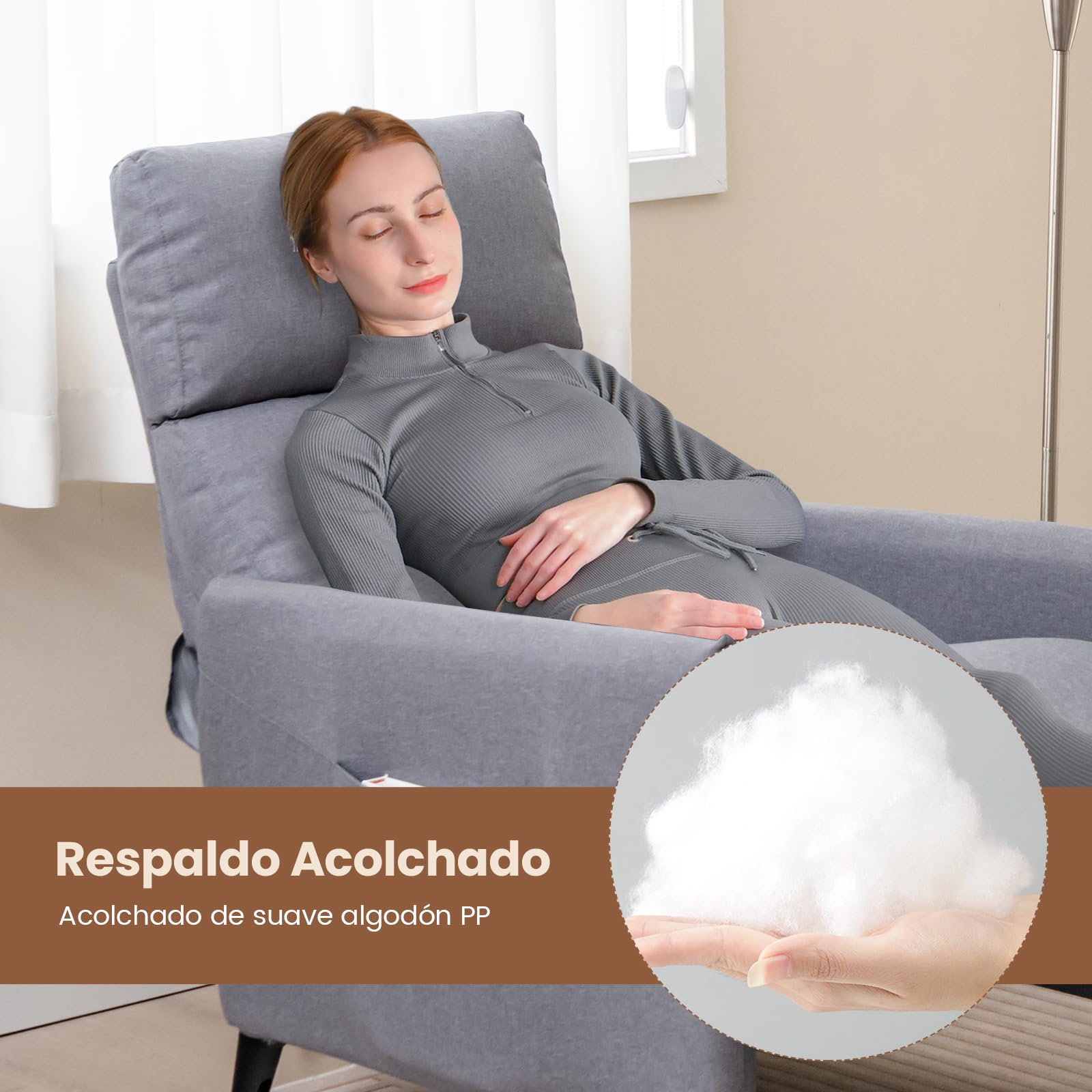 COSTWAY Sillon Relax Reclinable 102/112/140°, Respaldo y Reposapiés Ajustables, Tela de Lino, Sillones para el Salón con Asiento Acolchado Suave, Sillon Orejero (Gris Claro)