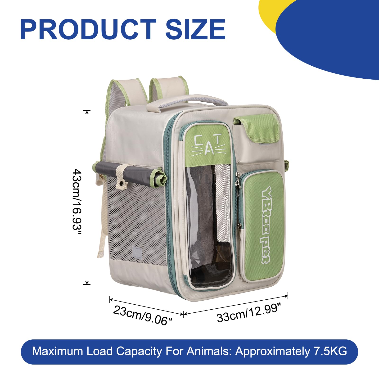 sourcing map Zaino per animali domestici, portatile e ventilato, in tessuto Oxford, per cani, gatti e piccoli animali, 33 cm, (verde, 1 pezzo), destinato per escursionismo/campeggio/viaggi