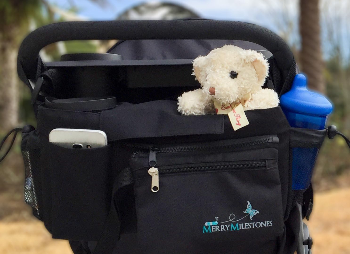 Stroller Organizer Bag with Detachable Wristlet and Extra-Large Insulated Cup Holders, Parent Storage for Smart Mom Accessories- Phone, Keys, Cards, Diapers, Perfect Baby Shower Gift