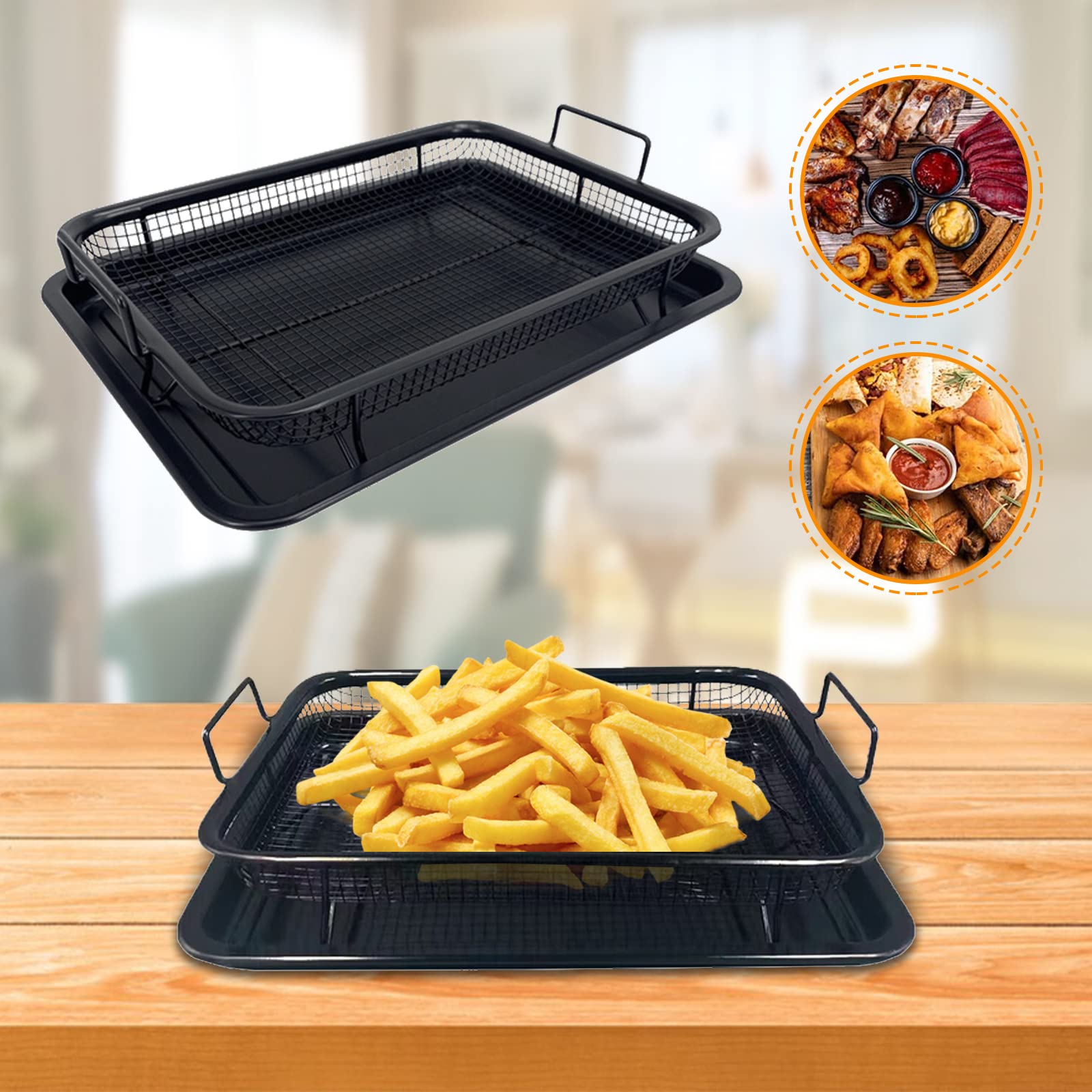 Maxant Plaque de cuisson antiadhésive en acier inoxydable avec panier à croustillant, plaque de cuisson à carreaux avec grille pour four anti-adhésive en cuivre (carré)
