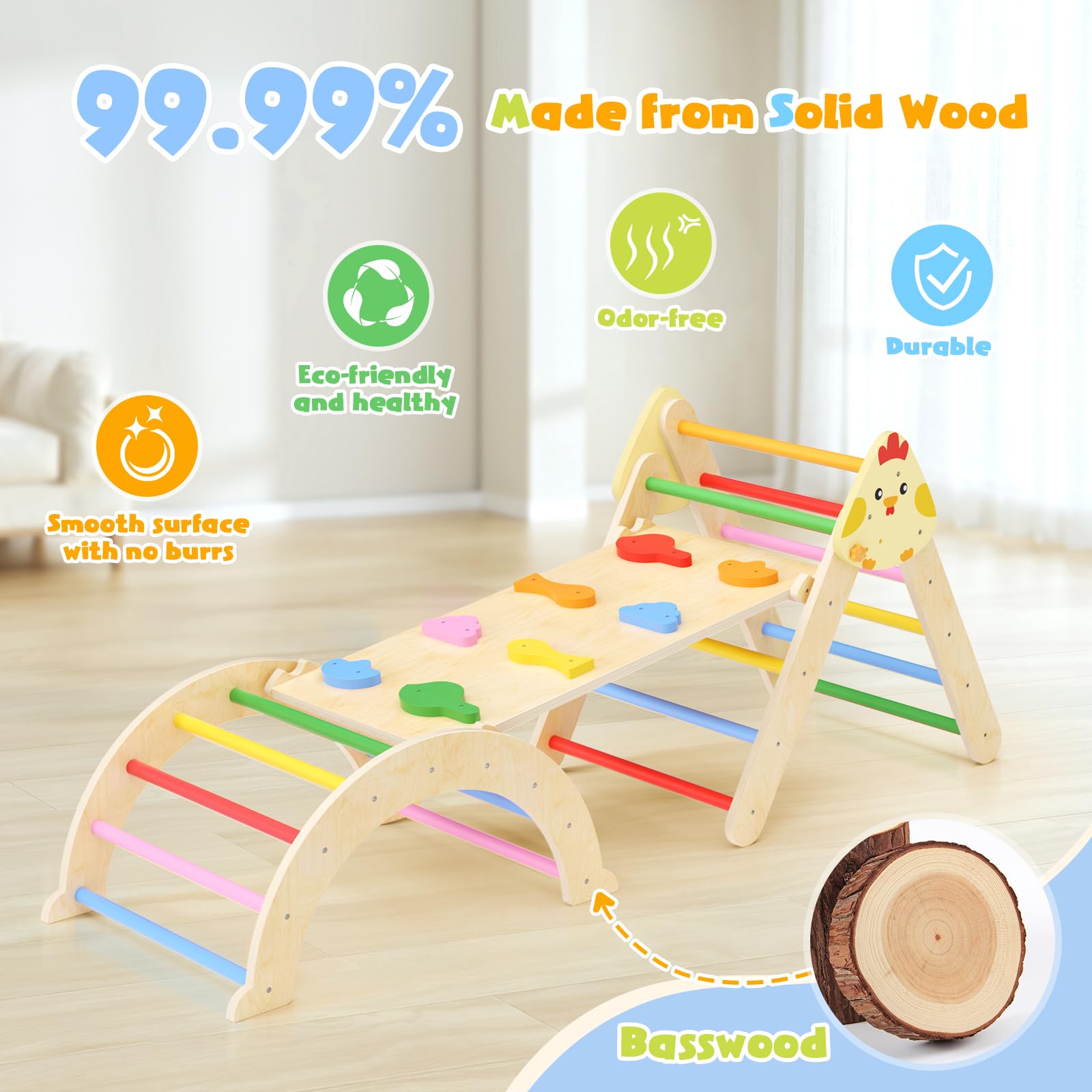 Lischwert Montessori - Struttura da arrampicata 7 in 1 per bambini, pieghevole, in legno, con rampa e arco, giocattolo Montessori per arrampicata e palestra per bambini (colori misti)