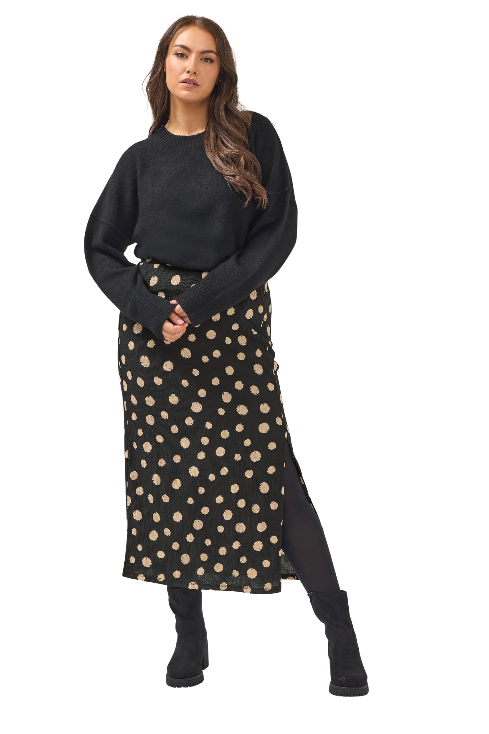 Yours Women's Black Polka Dot Skirt In | : 22/24