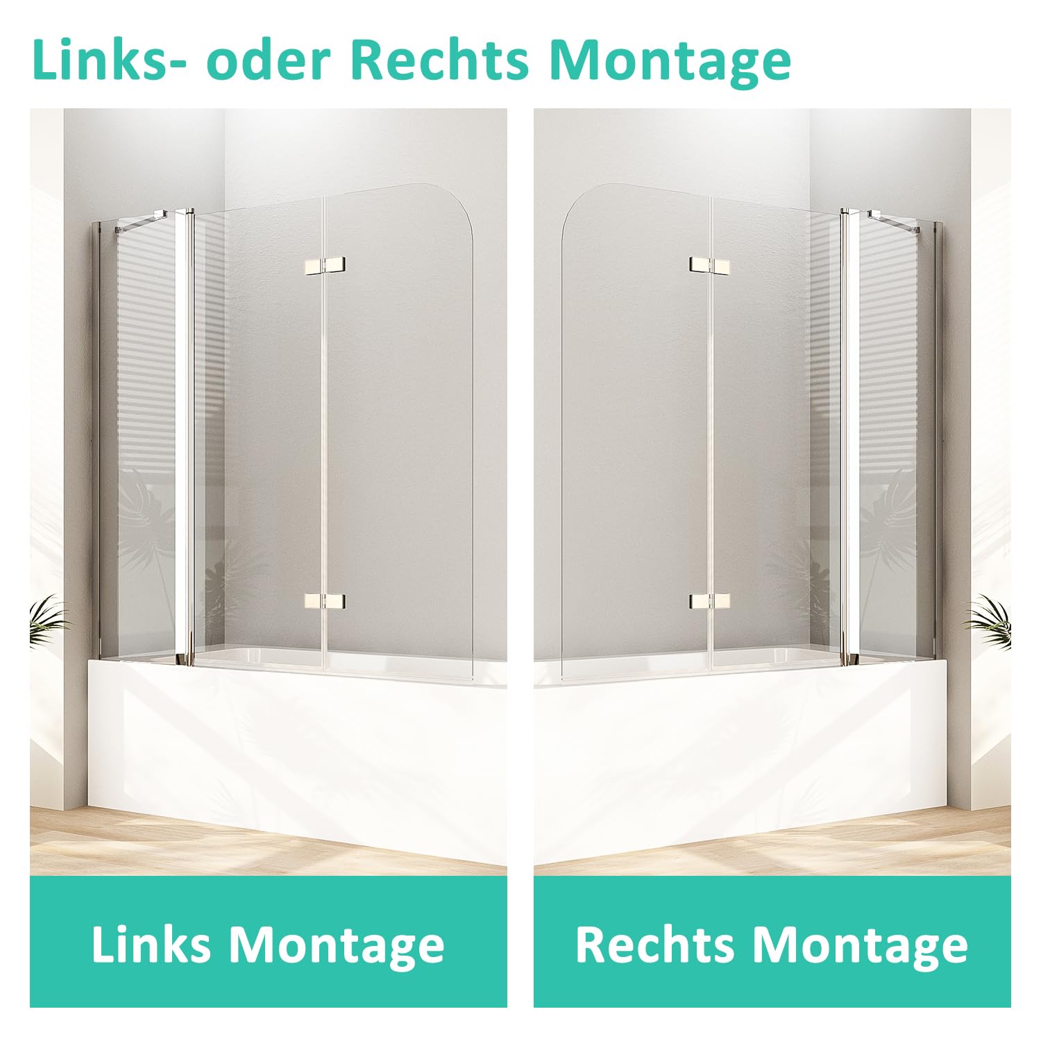 Duschwand für Badewanne 3 teilig faltbar 6mm NANO Sicherheitsglas (ESG) Faltwand Badewannenaufsatz Badewannenfaltwand Duschabtrennung für Badewanne (150x140cm)