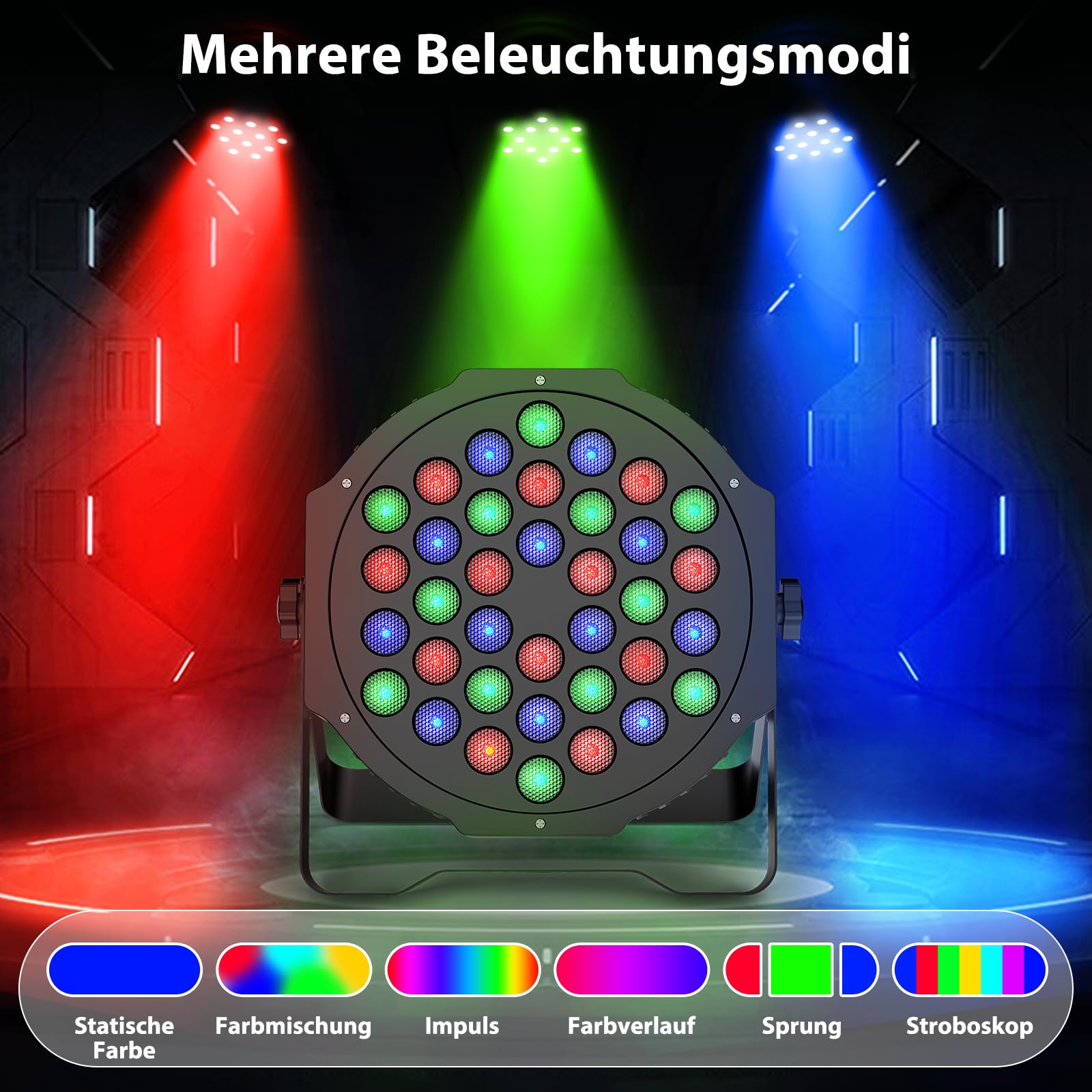 4PCS RGB LED Par Strahler, 72W Bühnenlicht mit Fernbedienung und DMX512, Discolicht Partylicht 9 Modi für Party Disco Bühne Hochzeit Weihnachten Event
