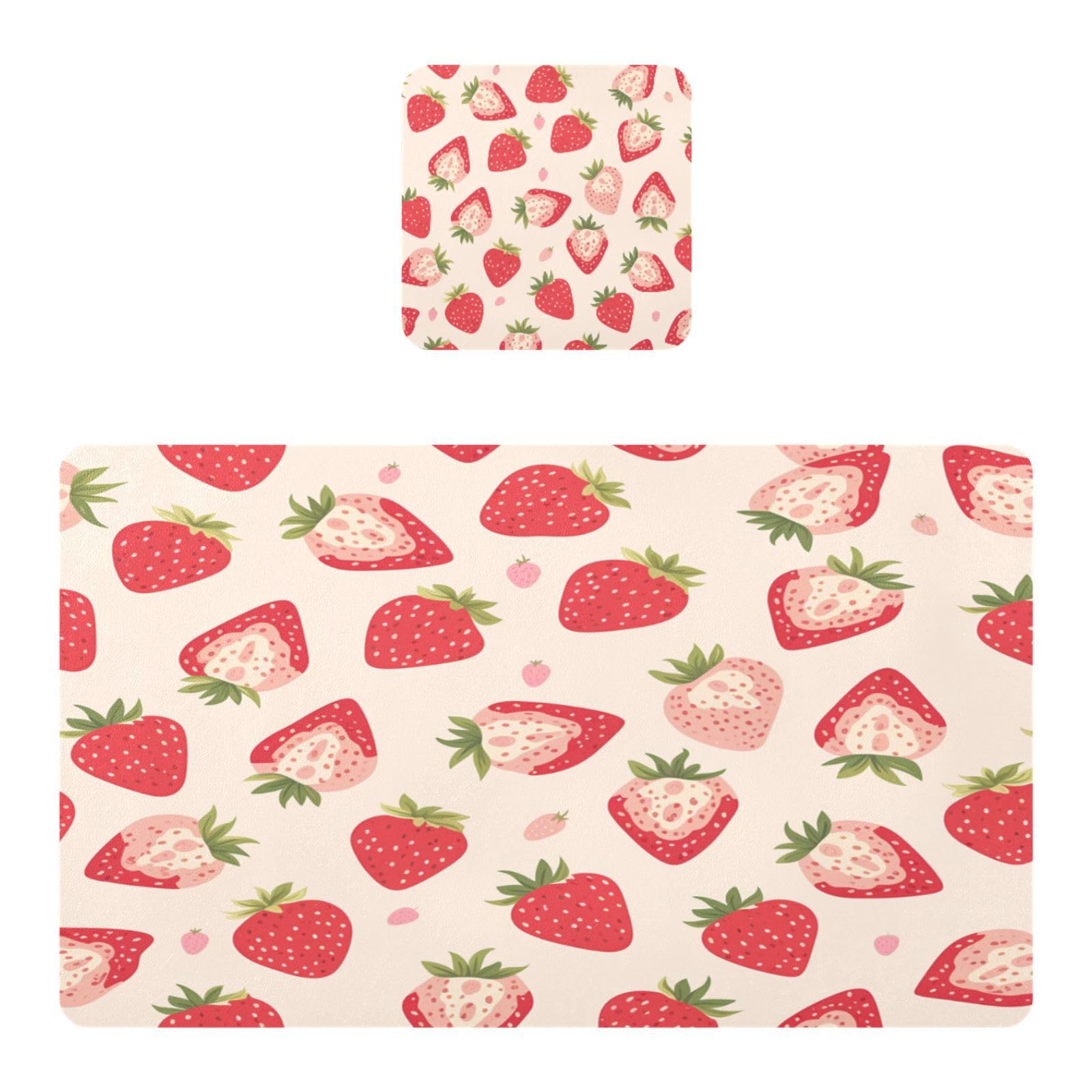 BURSTDDY Strawberry Placemat Waterproof Place Mat for Dining Table