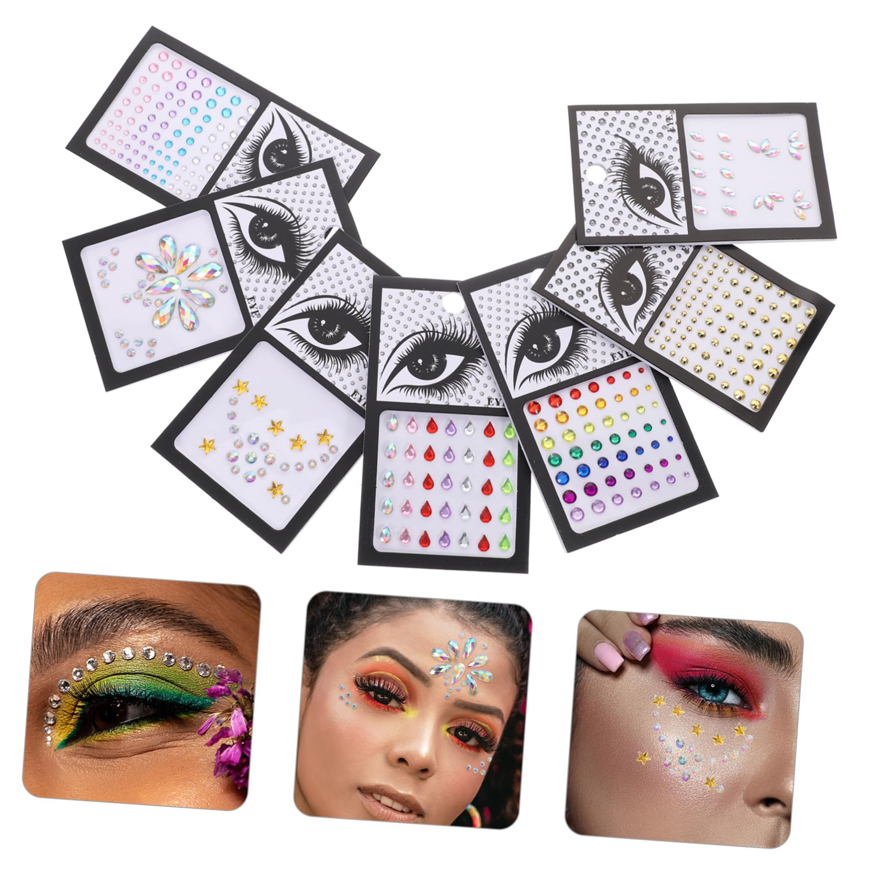 Healvian 35sets Adesivi Di Gemme Per Viso Decorazioni Strass Riutilizzabili Per Feste Halloween e Cosplay Colori Mix e Design Unico Facile Da Applicare e Rimuovere