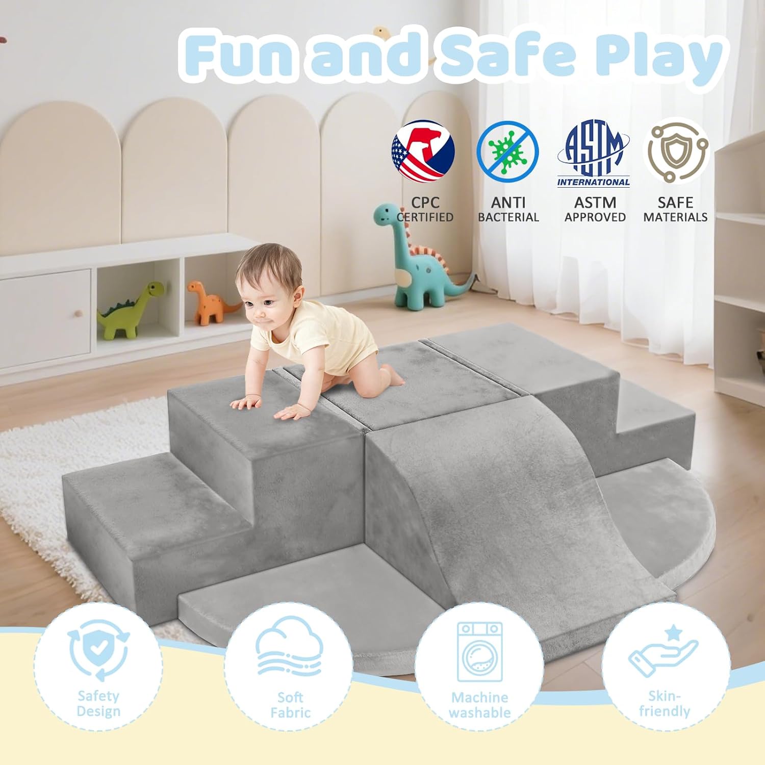 7-Piece Toddler Climbing Toys Indoor, Foam Climbing Blocks Soft Play Structures, Climbing Toys for 1 Year Old, Multi-Color Combinations Climbing Blocks, Indoor for Toddler1-3, Infant, Baby