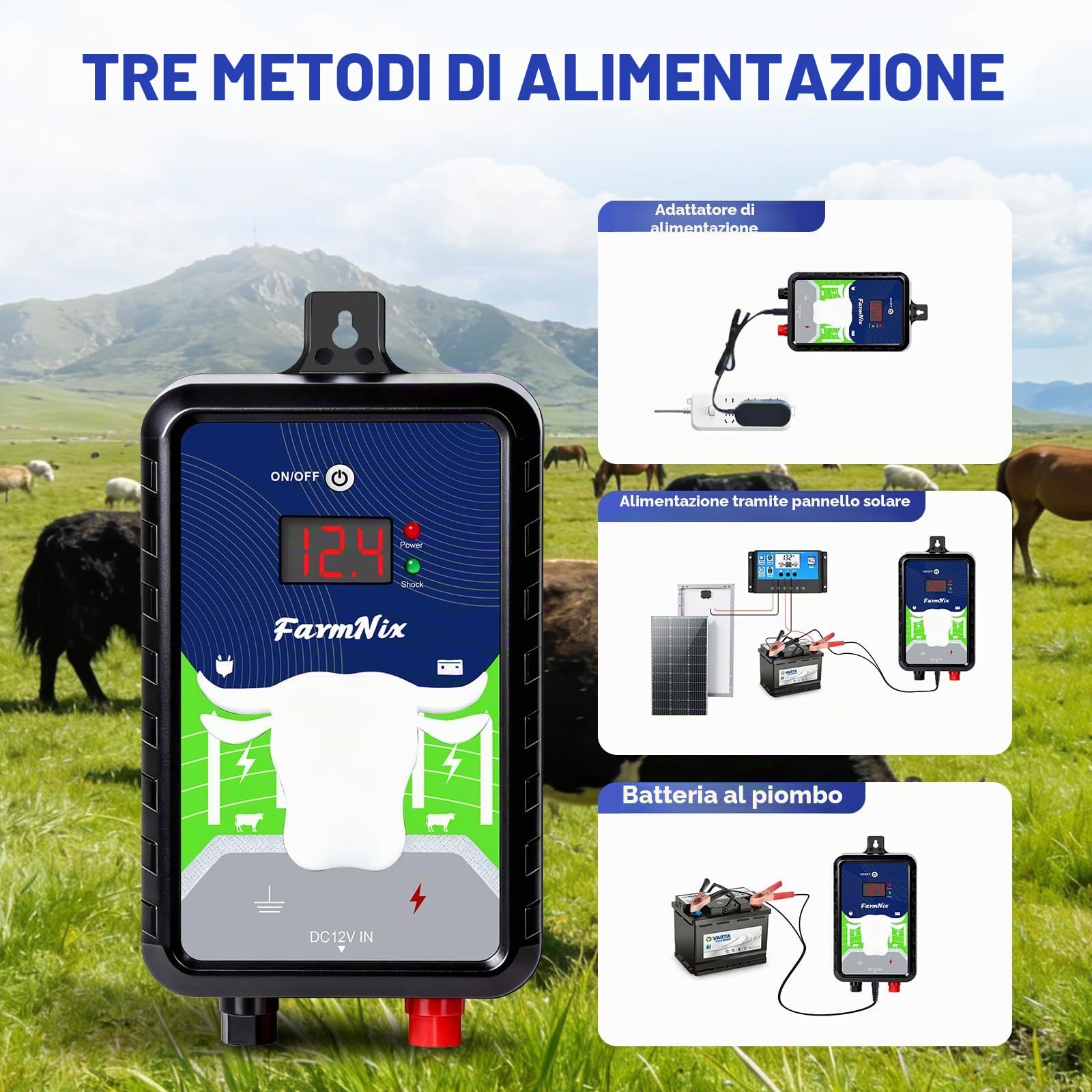 Recinzione da 230 V, con modalità on/off, 4,0 J per recinzioni elettriche da 24 KM, per la protezione di animali da fattoria, animali domestici, pollame, salici domestici, giardini