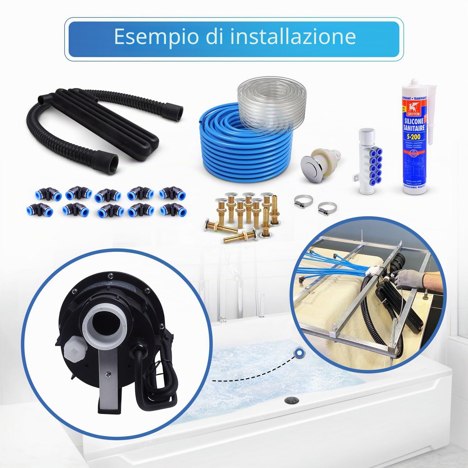 AQUADE Soffiatore per vasca idromassaggio, silenzioso, pneumatico, 300 W, per vasca idromassaggio, per vasca idromassaggio, per esterni, per esterni, per idromassaggio, 300 W, 230 V
