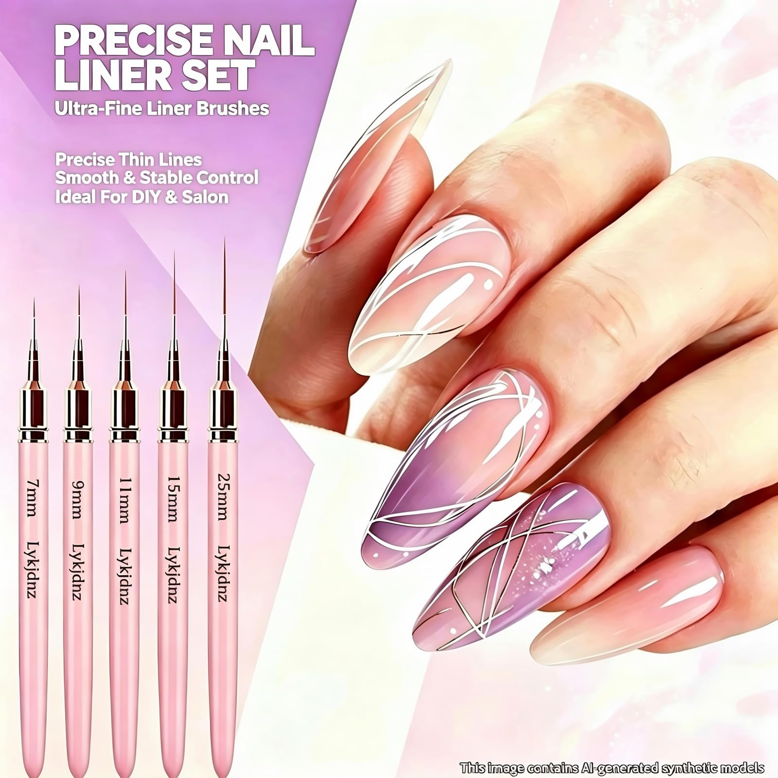 Amazon.com : 9Pcs Nail Art Brushes Set, 5 Pink Art Liners & 4