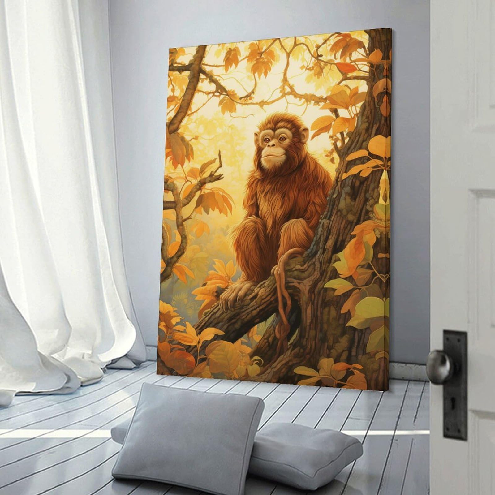 Junmoney Home Decor Wall Art Monkey in Jungle, 24x36inch(60x90cm), for Hallway, Bedroom Or Modern Interiors, Gift Idea for Housewarming And Birthdays