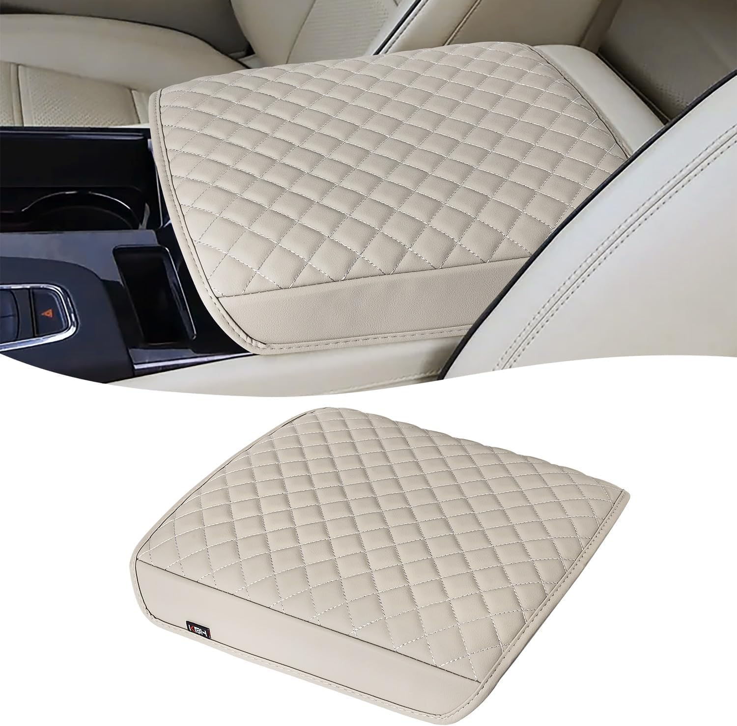 Center Console Armrest Cover Replacement for Escalade 2021-2026 Vinyl Leather Car Arm Rest Lid Protector Cushion Interior Accessories Anti-Scratch Tan Beige