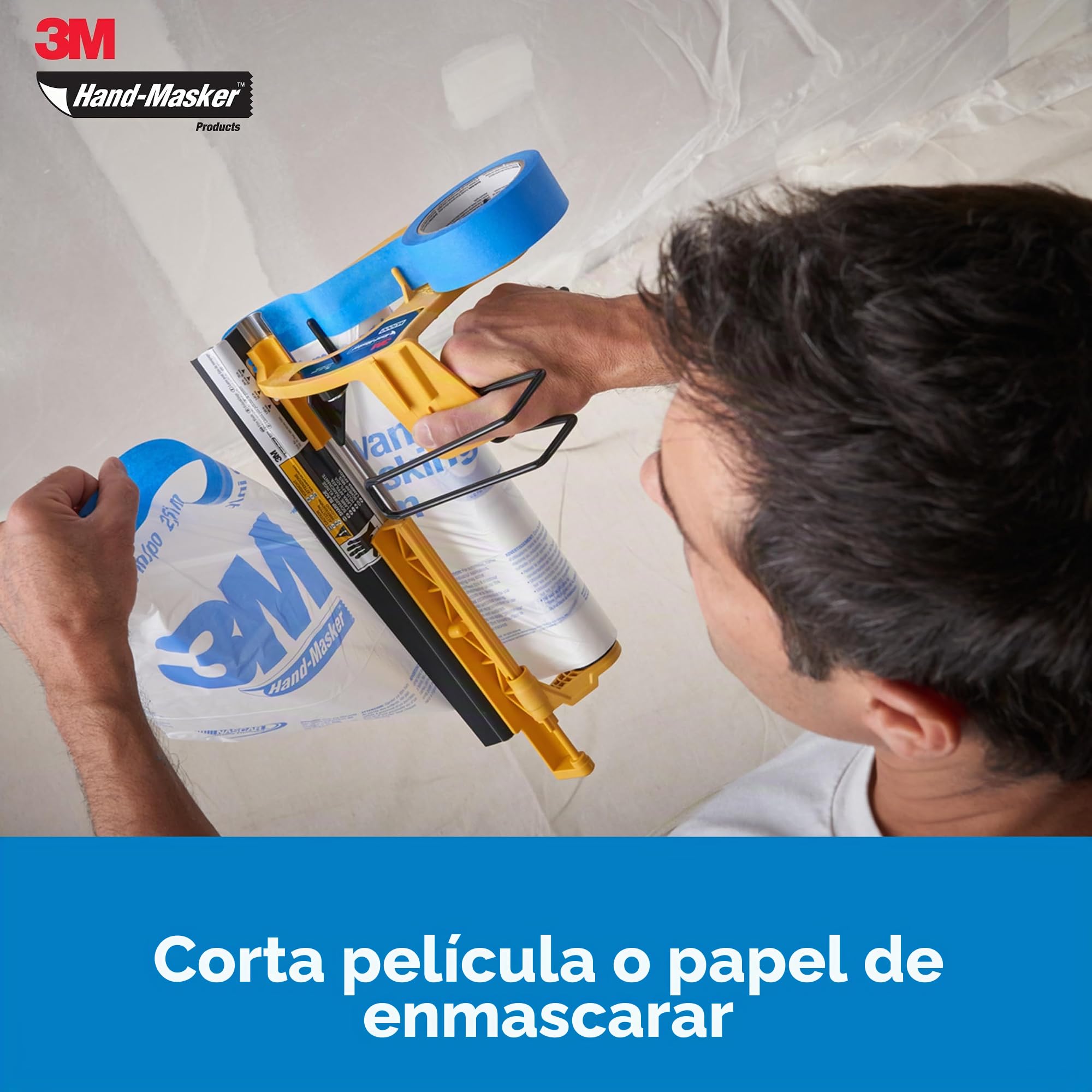 3M Hand-Masker M3000 Kit Premontado con Film y Cinta Adhesiva para Enmascarar - Óptimo para Ventanas, Puertas, Bañeras y Otras Superficies - Protección contra las Salpicaduras de Pintura
