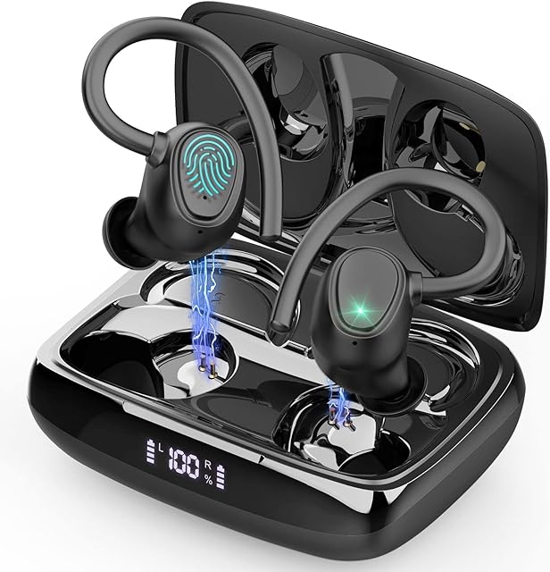 Rinsmola Wireless Earbuds, Wireless Headphones Running Bluetooth 5.1 Headphones with Mic, Wireless Earphones IP7 Waterproof Ear Hooks, Noise Cancelling Earbuds Stereo Sound, 48H, USB-C, Headsets Sport