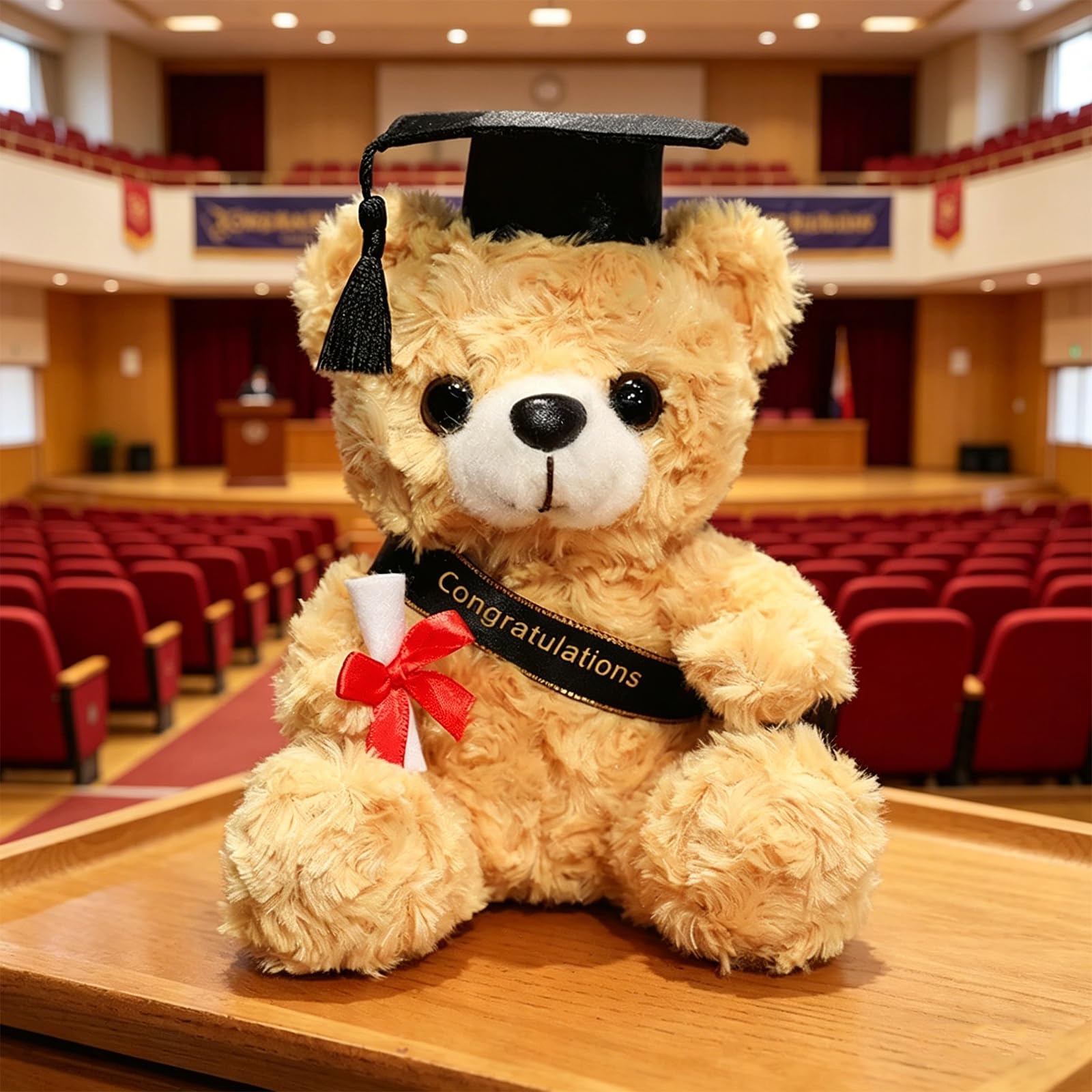 YgonziRuvc Graduation Teddy Bear, Present Cute Bear with Scroll, Robe and Hat, 7.09in/18cm, 2026 Grad Party Favor Present (Light Brown)