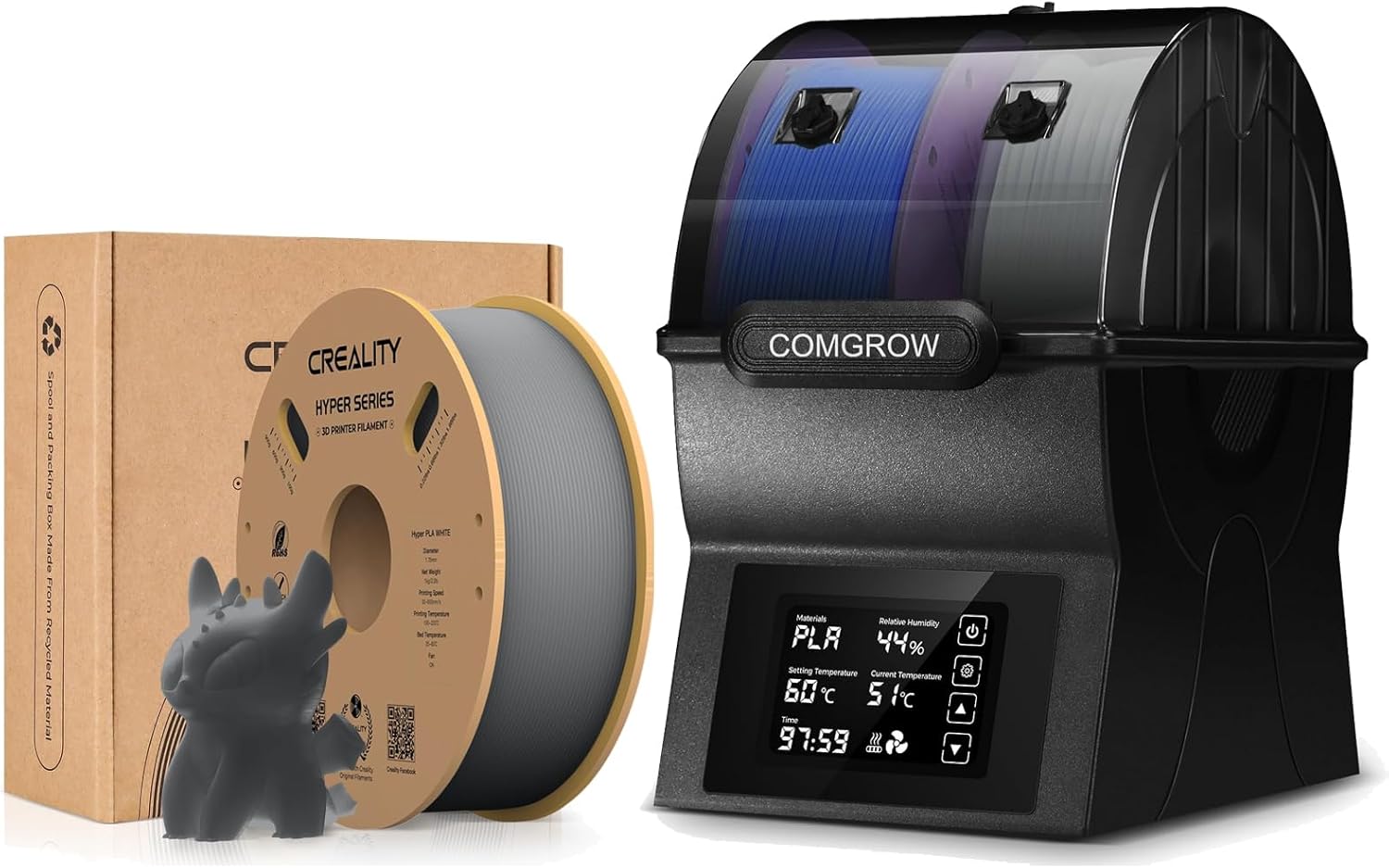 Comgrow SH02 Filament Dryer Box & Creality Hyper 3D Printer PLA Gray Filament Bundle