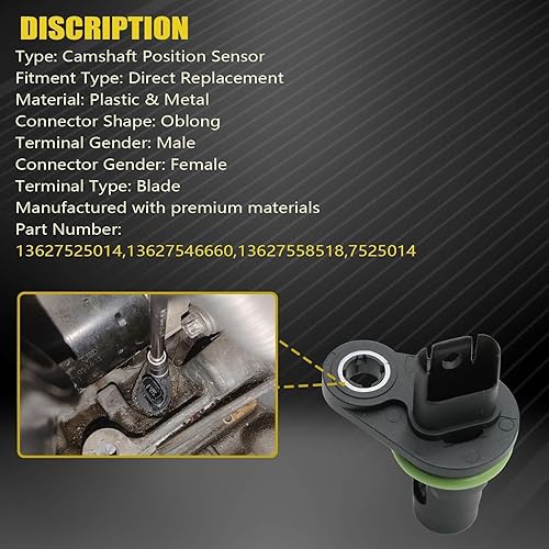 Miniatura 3 de SecosAutoparts Sensor de posición del árbol de levas, 13627546660, apto para BMW X3 X5 X6 128i 135i 325i 325xi 328i 328xi 525i 528i 530i 740Li Z4