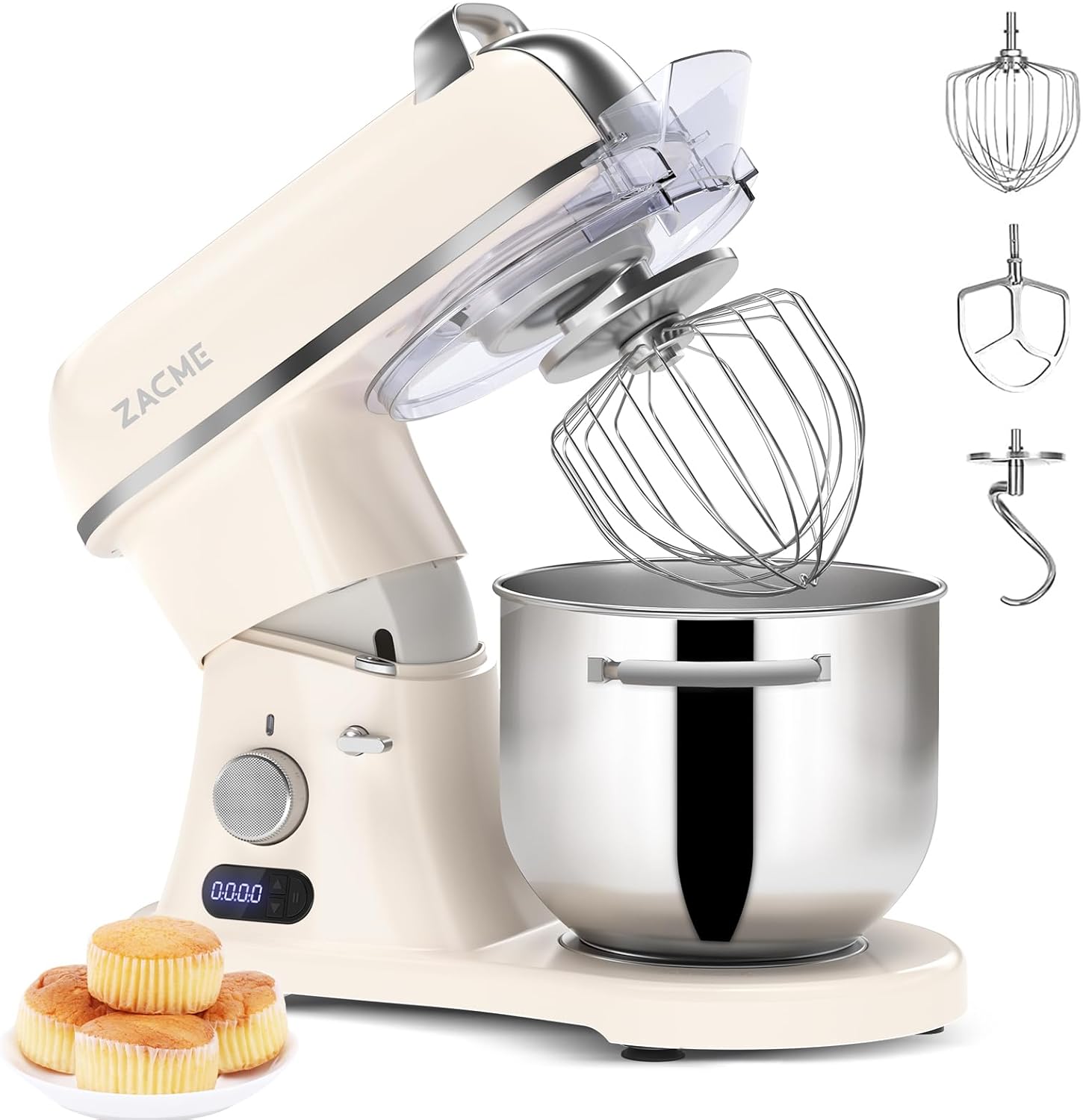 ZACME 7.4QT Household Stand Mixer 800W with CSA Certified and Aluminum Die Casting, Kitchen Electric Mixer Metal Food Mixer with Stainless Steel 7L Bowl, Dough Hook, Whisk and Beater Cream 7.4QT
