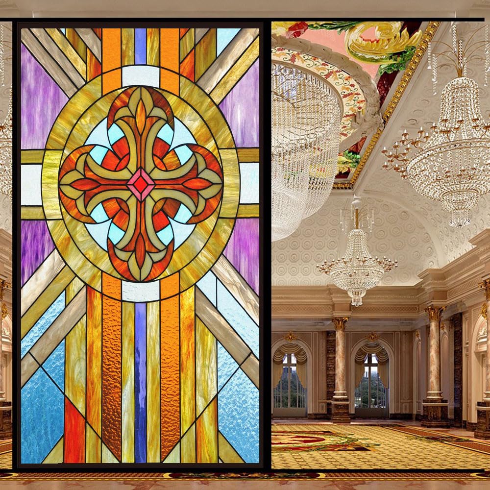 Static Cling Privacy Window Film Stained Glass Decorative Window Film Frosted Glue Free Glass Window Sticker for Home Decor W27.5 x H49.2（70x125cm）