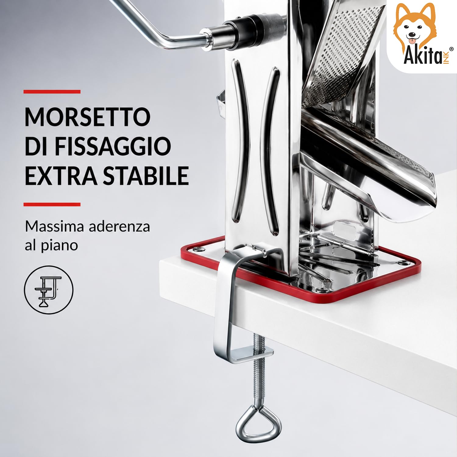 Akitaink Spremipomodoro Manuale in Acciaio Inox 18/C, Passapomodoro con Morsetto Fissaggio, Rullo in Alluminio e Retina Inox 18/10