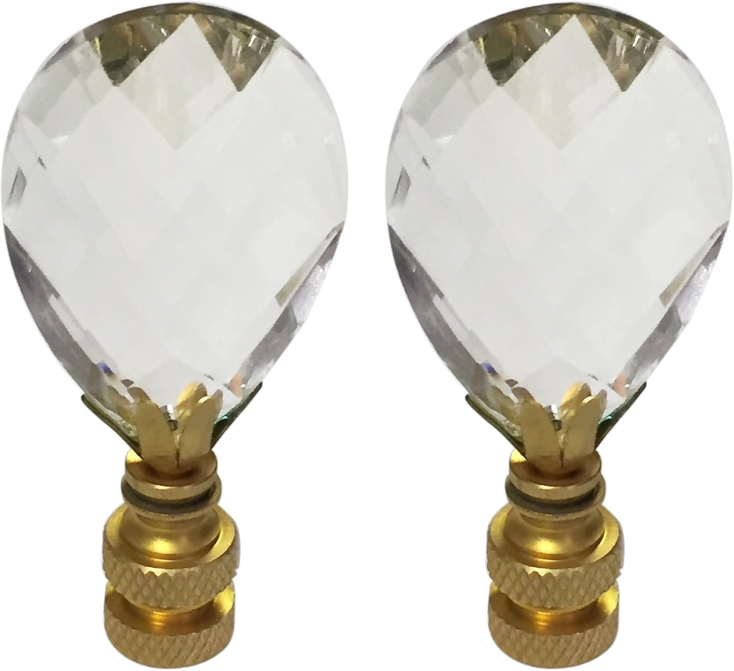 Royal Designs, Inc. Medium Diamond Swiss Cut Clear K9 Crystal 2.75" Lamp Finial for Single Lamp Shade, Polished Brass Base, Set of 2 (CCF-2006M-PB-2)
