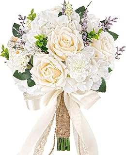 Handheld Flower Faux Rose Luxurious, Bride Bridal Bouquet Wedding, 9.8 X 11.8, Romantic Diy Decor, Champagne & White Design
