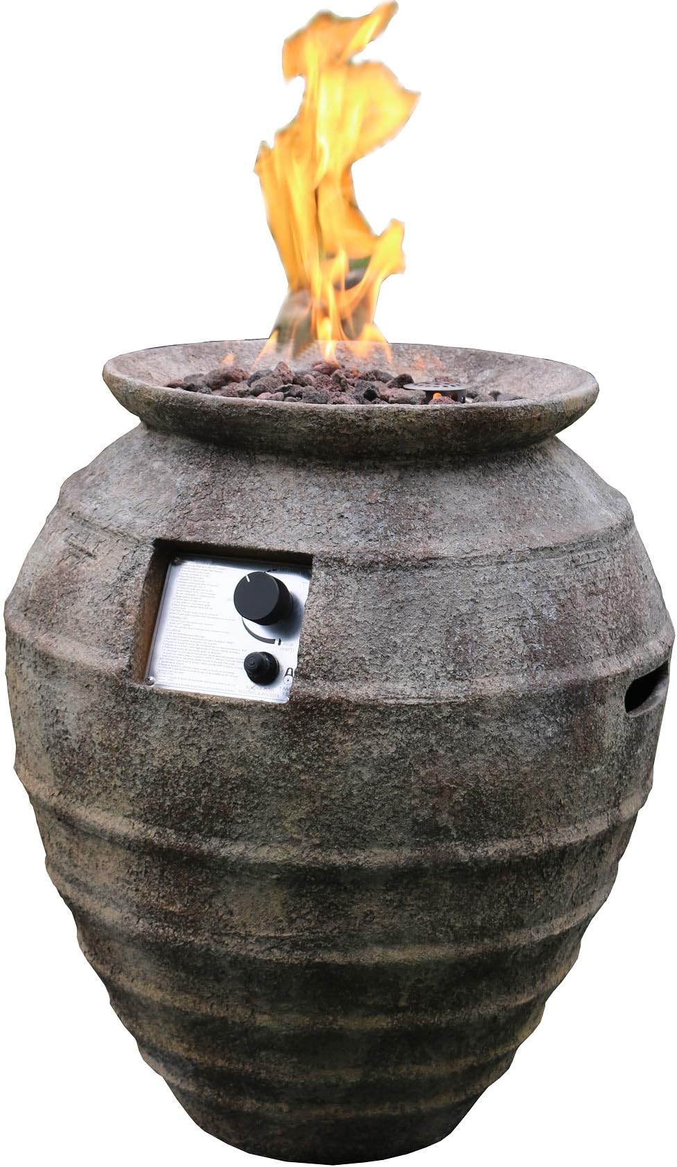 Pompeii Concrete Fire Pit 23" x 23" Outdoor Patio Firepit Includes Lava Rocks Modern Fire Pits & Outdoor Fireplaces for Garden, Deck, Indoor & Outdoor Heating
