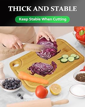 3Pcs Bamboo Cutting Boards for Kitchen, Healthy Wooden Cutting Boards for kitchen, Charcuterie, Vegetables, Cheese, Chopping Boards with Deep Juice Groove and Handle, Natural