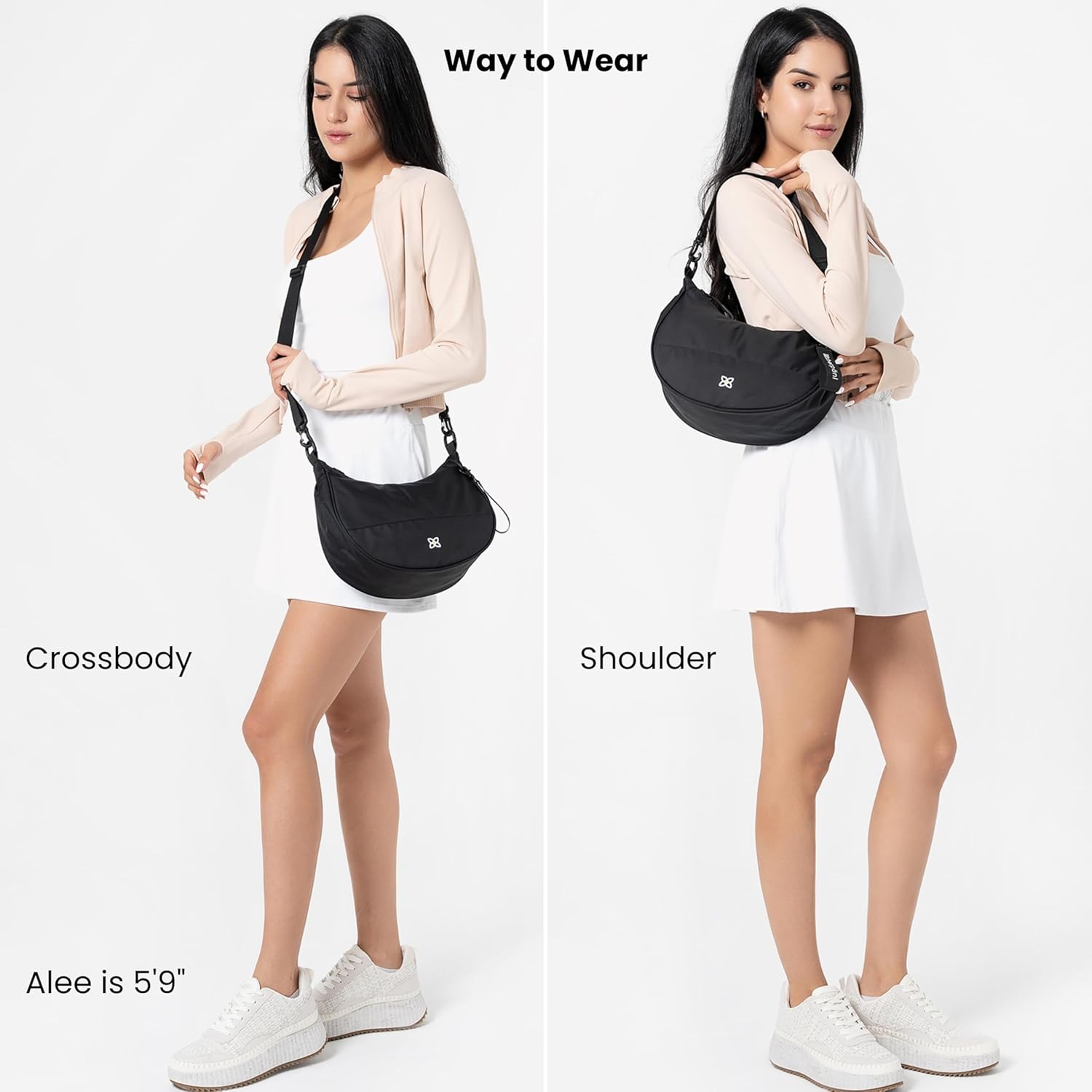 Sherpani Mina, Medium Nylon Crescent Bag, Lightweight Half Moon Crossbody Bags, Fashionable Shoulder Bag, Travel Handbag