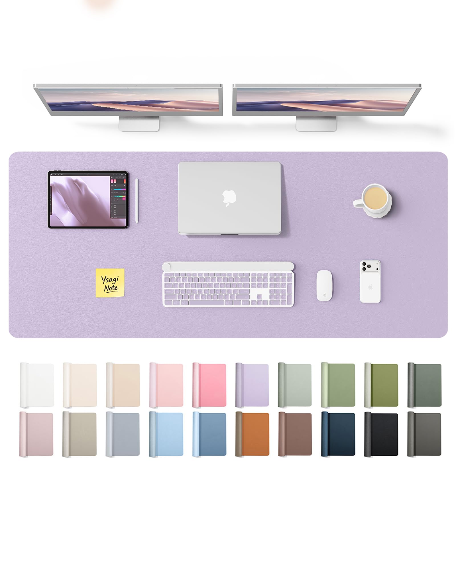 YSAGi Leather Desk Pad Protector, Office Desk Mat, Large Mouse Pad, Non-Slip PU Leather Desk Blotter, Laptop Desk Pad, Waterproof Desk Writing Pad for Office and Home (Light Purple,55" x 17.2") Light Purple 55" x 17.2"