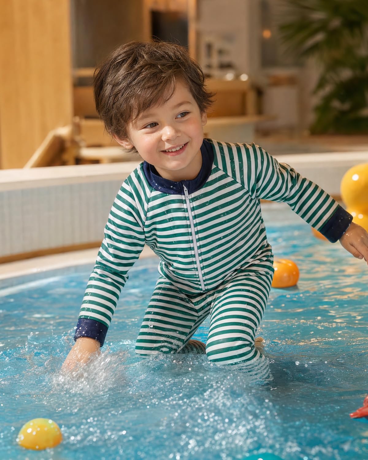 Thermo Schwimmanzug Baby Gr. 92-110, Kälte- & Wasserabweisender Fleece Badeanzug Kinder mit langem Reißverschluss, Warmer Neoprenanzug Baby Alternative Badeanzug Mädchen Jungen 1-5 Jahre