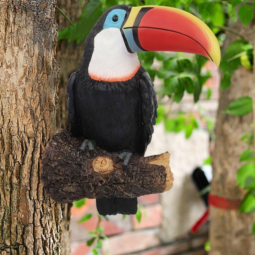 Decorazione da giardino con uccellini, tucano colorato da appendere, in resina, da appendere all'albero