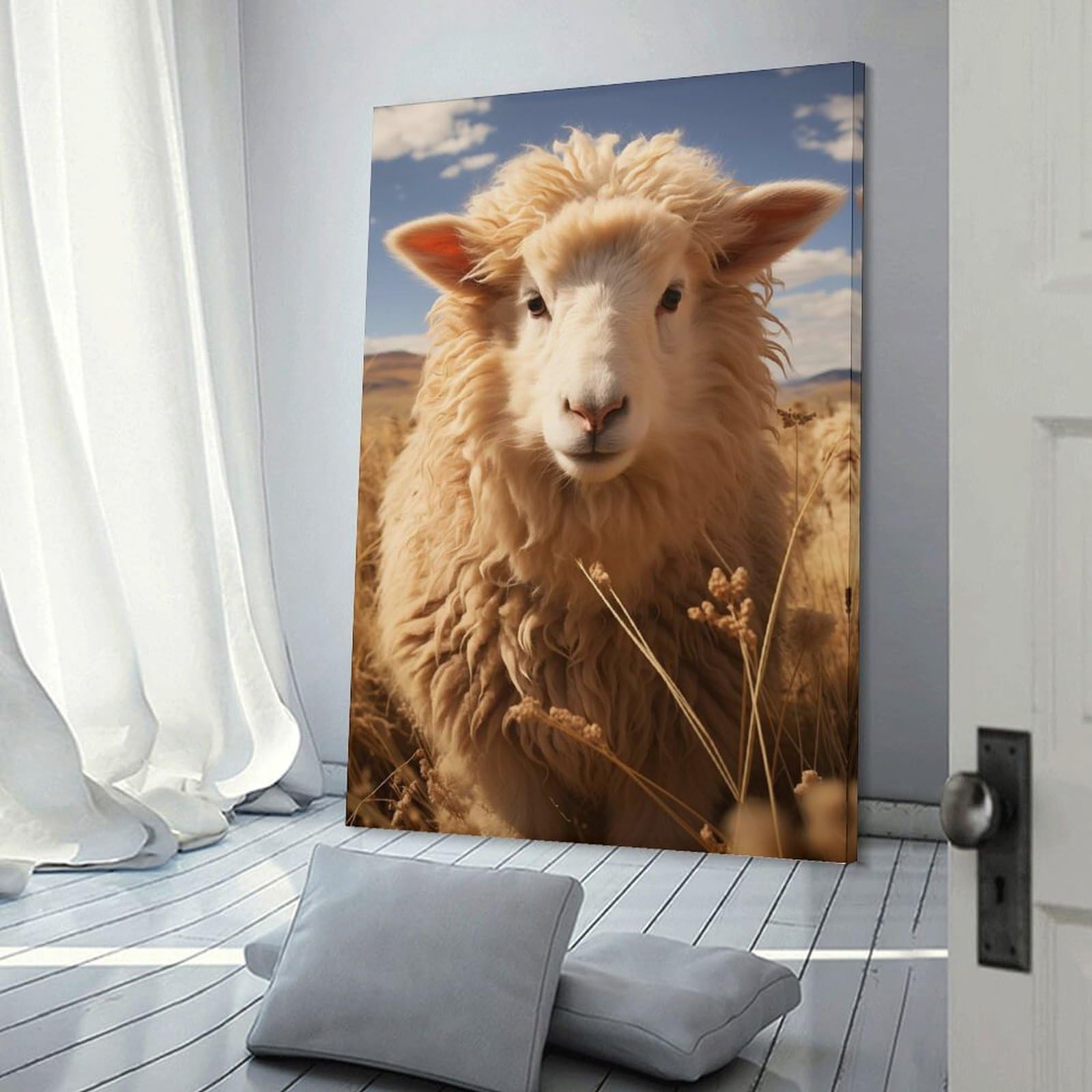 Junmoney Sheep Cute Animal Nature Canvas Wall Decor 24x36inch(60x90cm), for Calm Bedrooms, Home Corners Or Flats, An Easy Wall Refresh for Bedrooms