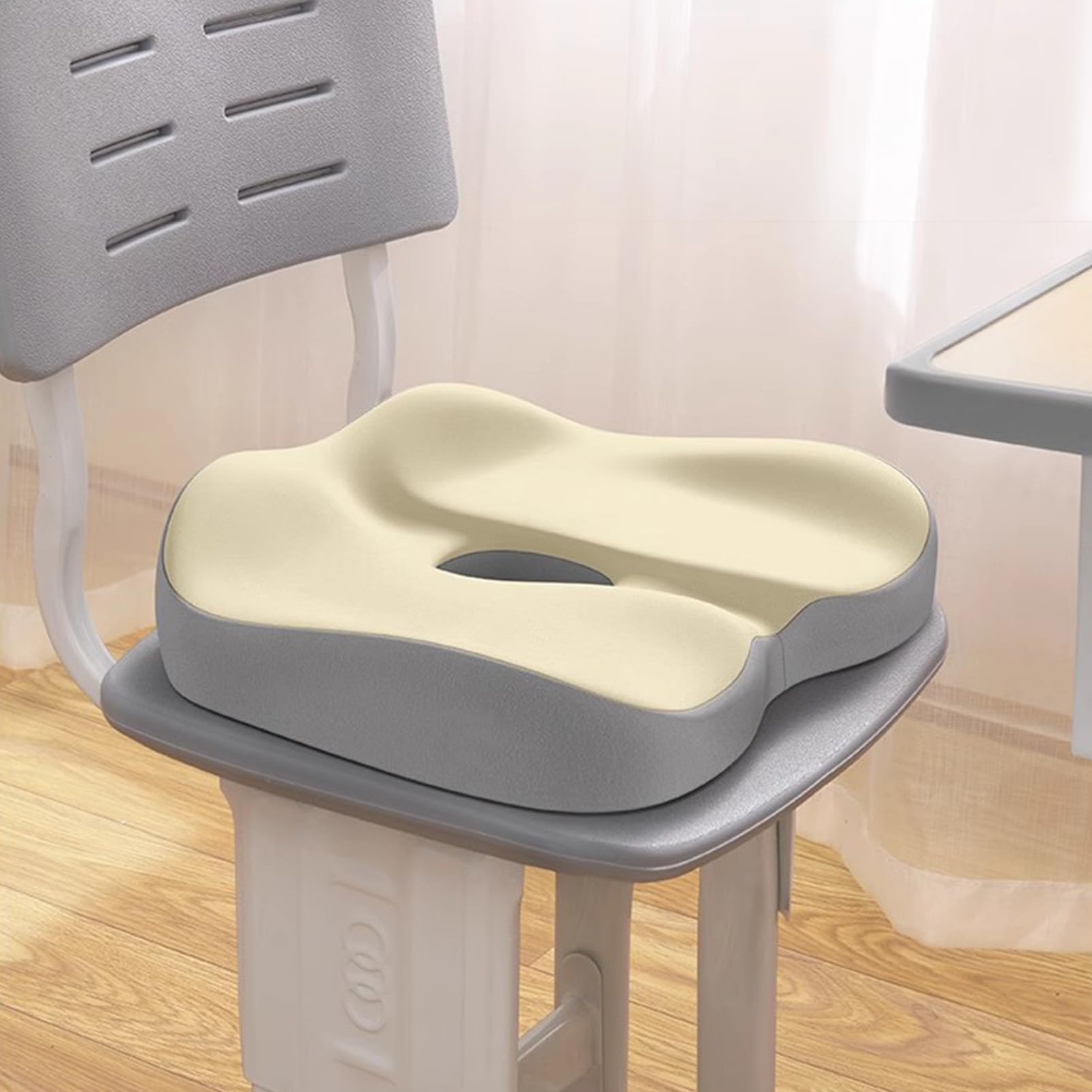 Cojín Silla Oficina Ortopédico, Cojin Coxis de Espuma Memoria, Cojin para Escritorio Silla Asiento Coche, Alivio del Dolor y la Ciática,Beige