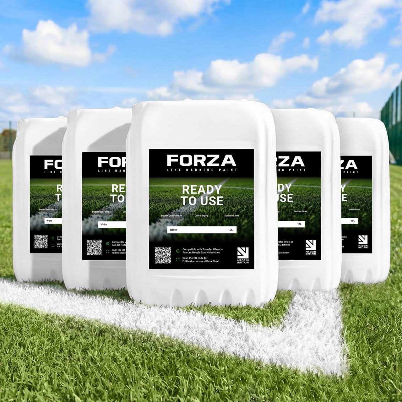 FORZA Peinture Ligne Terrain Sport Gazon [10L|15KG] | Peinture Traçage Blanche Prête à l’Emploi, Haute Visibilité, Séchage Rapide | Pour Traceuse Terrain à Roue - Lot de 1, 3 ou 5