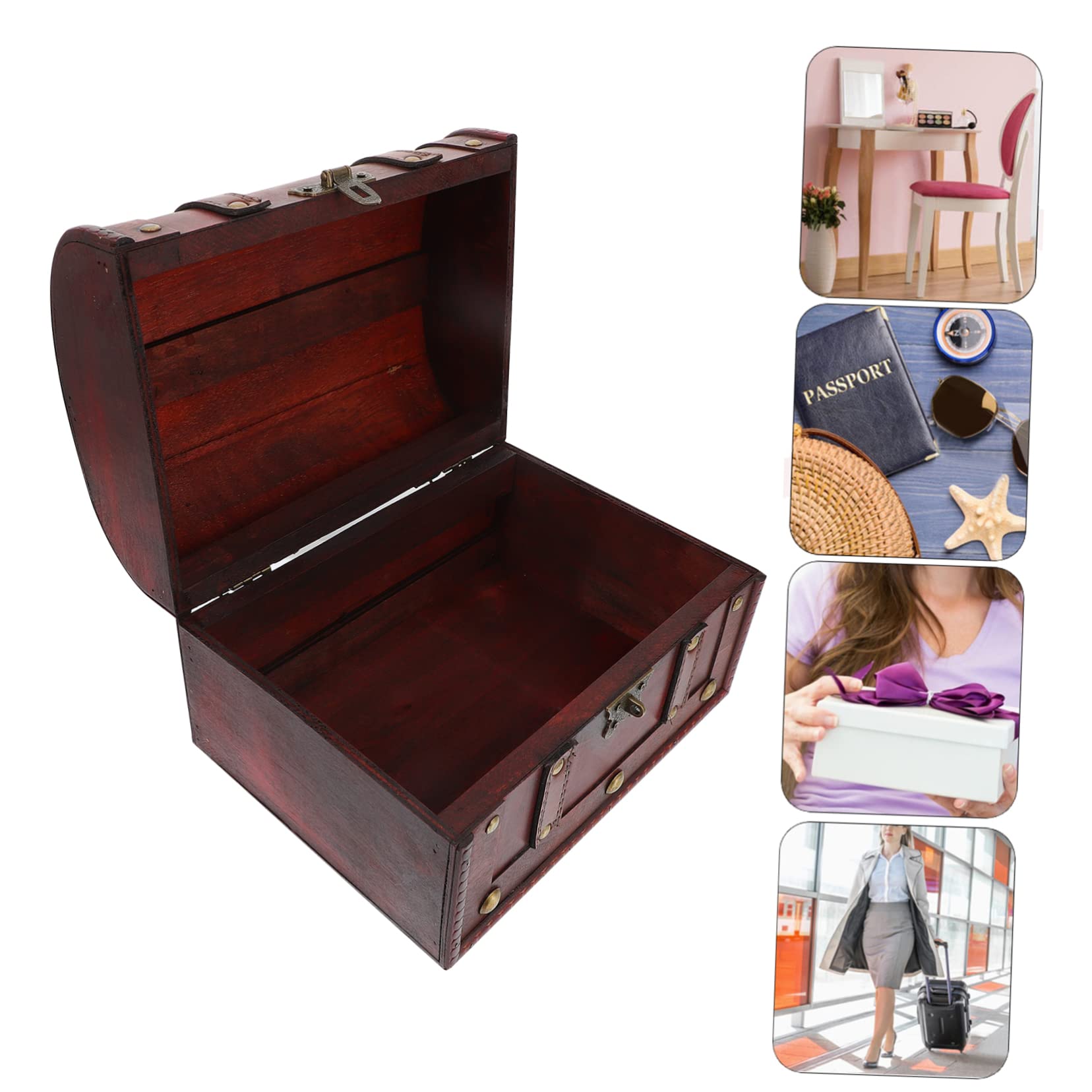 BESTOYARD Scatola Portaoggetti Vintage in Legno, 1 Pezzo, Rosso Scuro