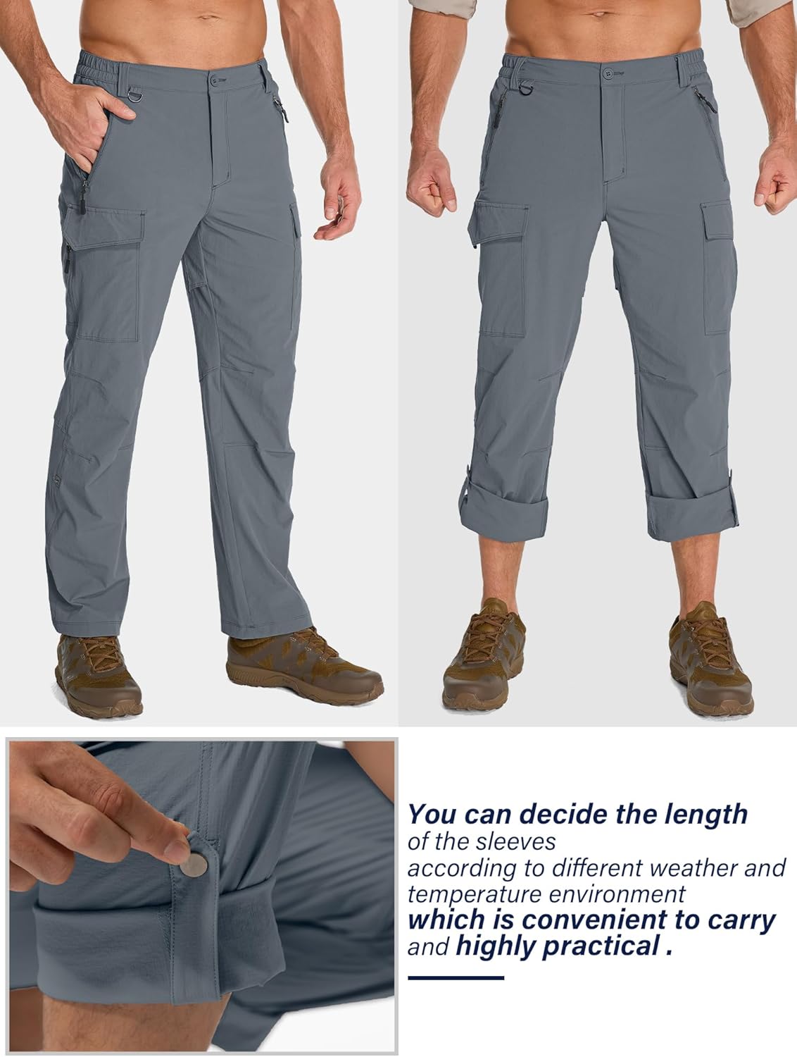 Mens Hiking Pants Convertible Lightweight Quick Dry Fishing Safari Camping Travel boy Scout Pants - Image 3